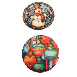 Two Sided Christmas Ornaments Ceramic 3 Inch Snowman